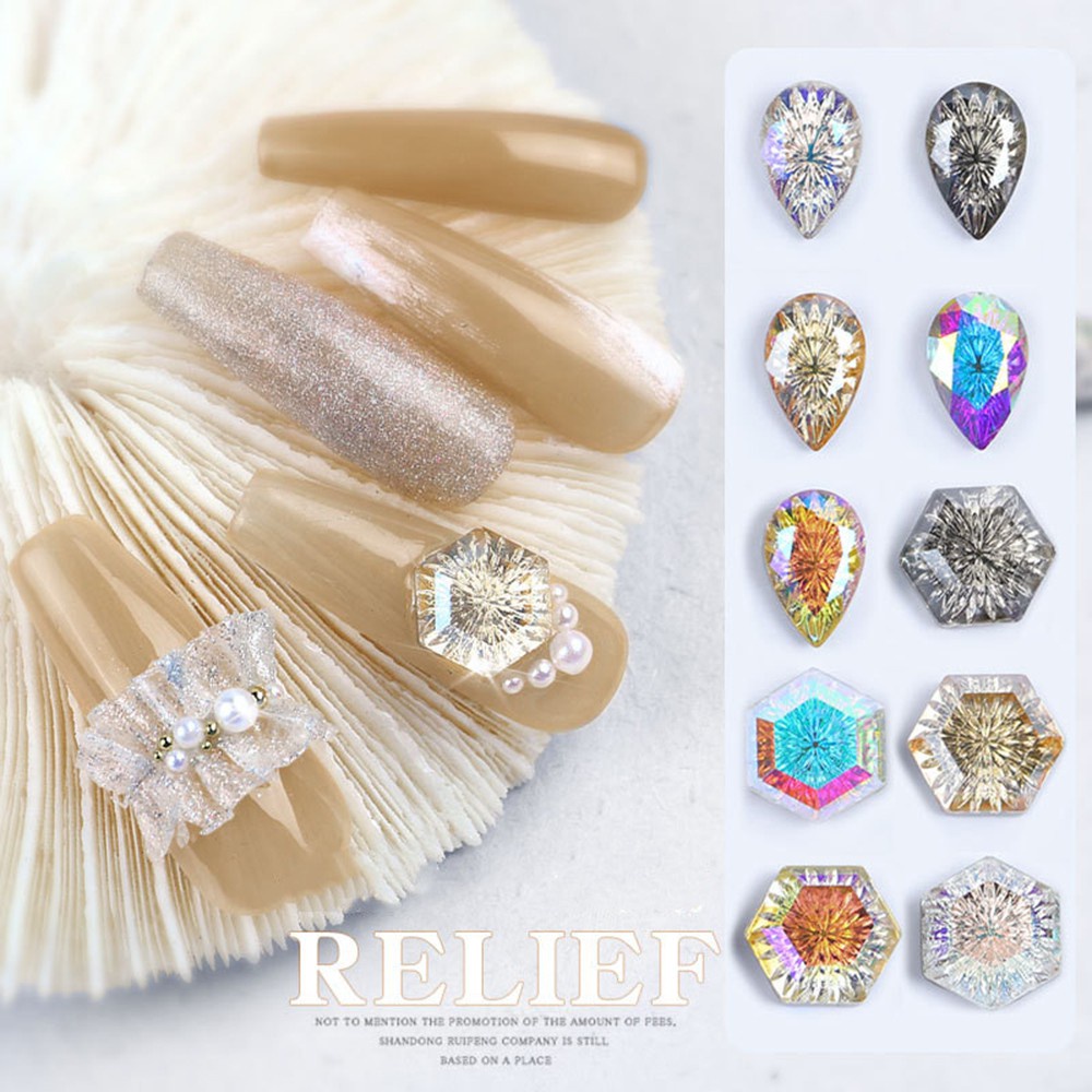 (Hàng Mới Về) Phụ Kiện Trang Trí Móng Tay Nghệ Thuật Họa Tiết Hình Học / Trái Tim / Giọt Nước 3D Diy Mihan1