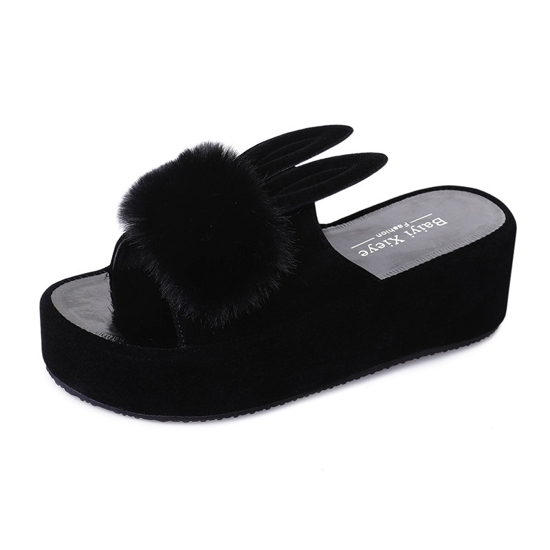 Dép Quai Ngang Đính Tai Thỏ Phủ Lông Thời Trang Mùa Hè Dễ Thương Cho Nữ 2022