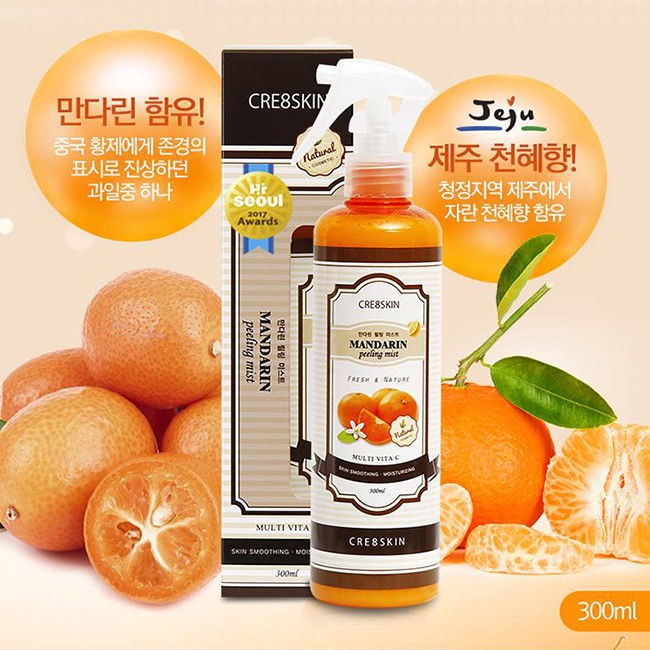 TẨY TẾ BÀO CHẾT MANDARIN PEELING MIST CRE8SKIN 300ML NHẬP KHẨU CHÍNH HÃNG