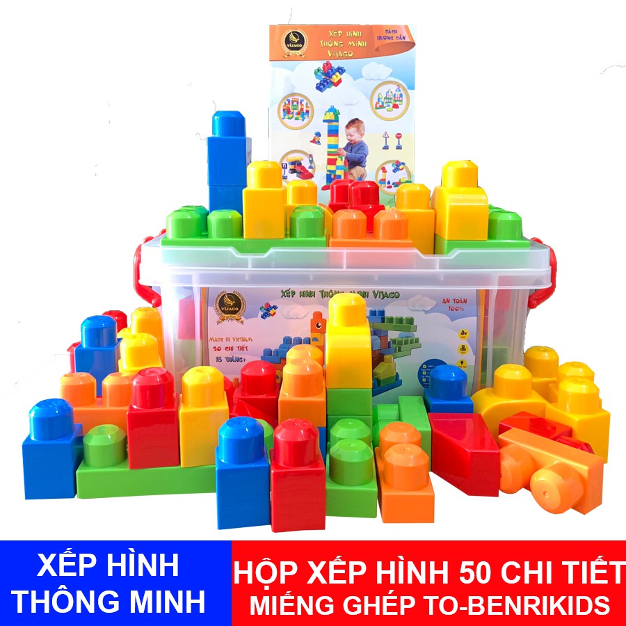 Đồ Chơi Xếp Hình Bộ 50 Chi Tiết Bằng Nhựa Hàng Việt Nam Có Hộp Đựng Gọn Gàng Cho Bé Phát Triển Thông Minh
