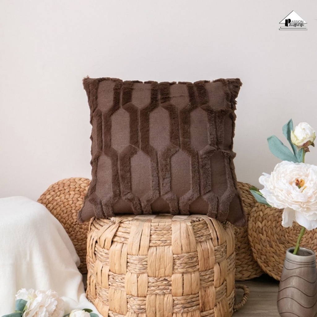 Vỏ Gối Tựa Lưng Sofa Dập Lông Nổi Hình Học Ziczac Cao cấp