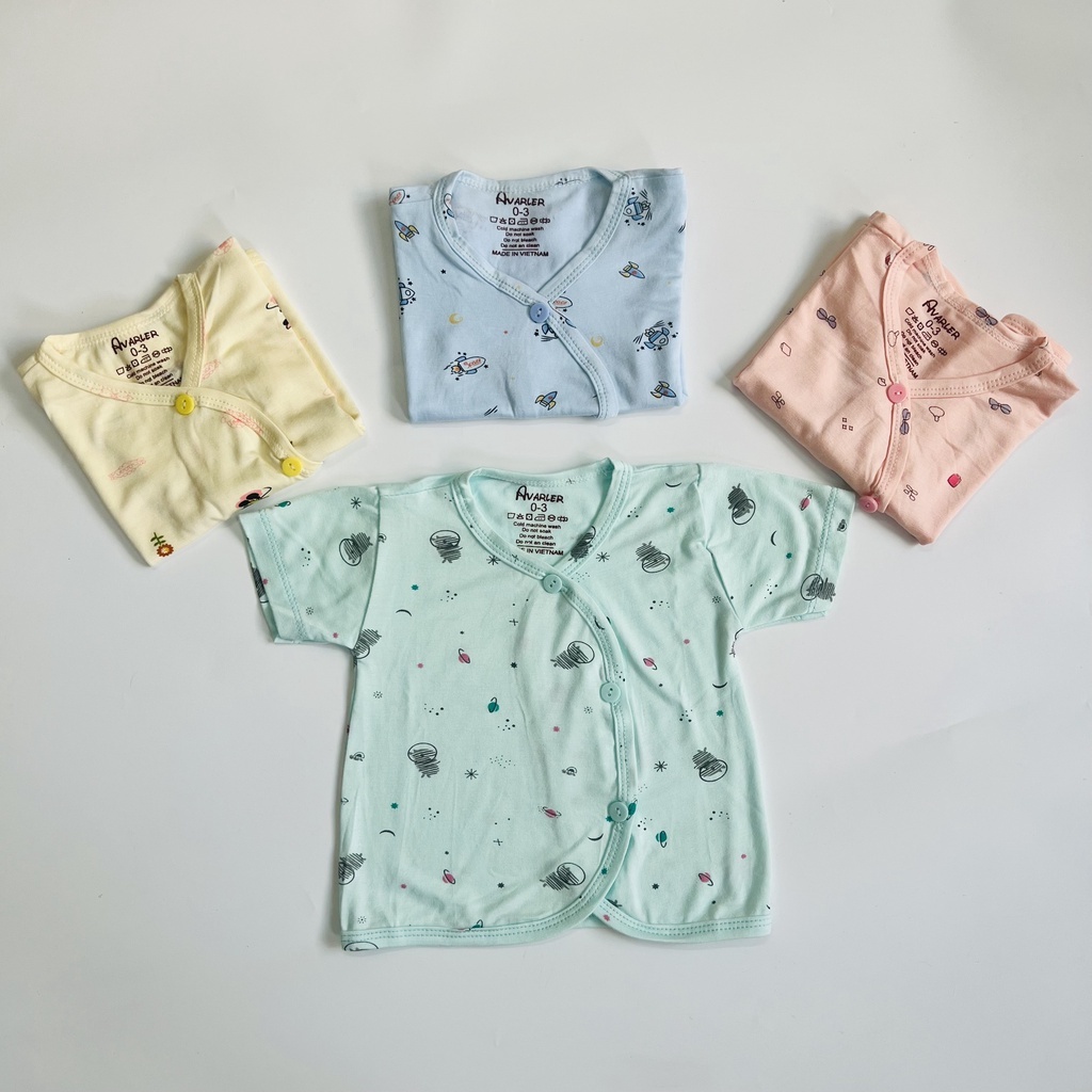 Combo 5 áo sơ sinh cộc tay thun lạnh Avalew mềm mịn cho bé từ 0-9 tháng