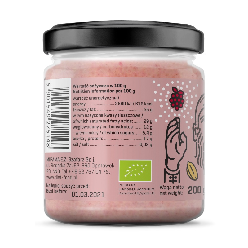 Bơ Kem Hạt Dinh Dưỡng mix Mâm Xôi Hữu Cơ Diet Food Organic Peanut Cream with Raspberry 200g