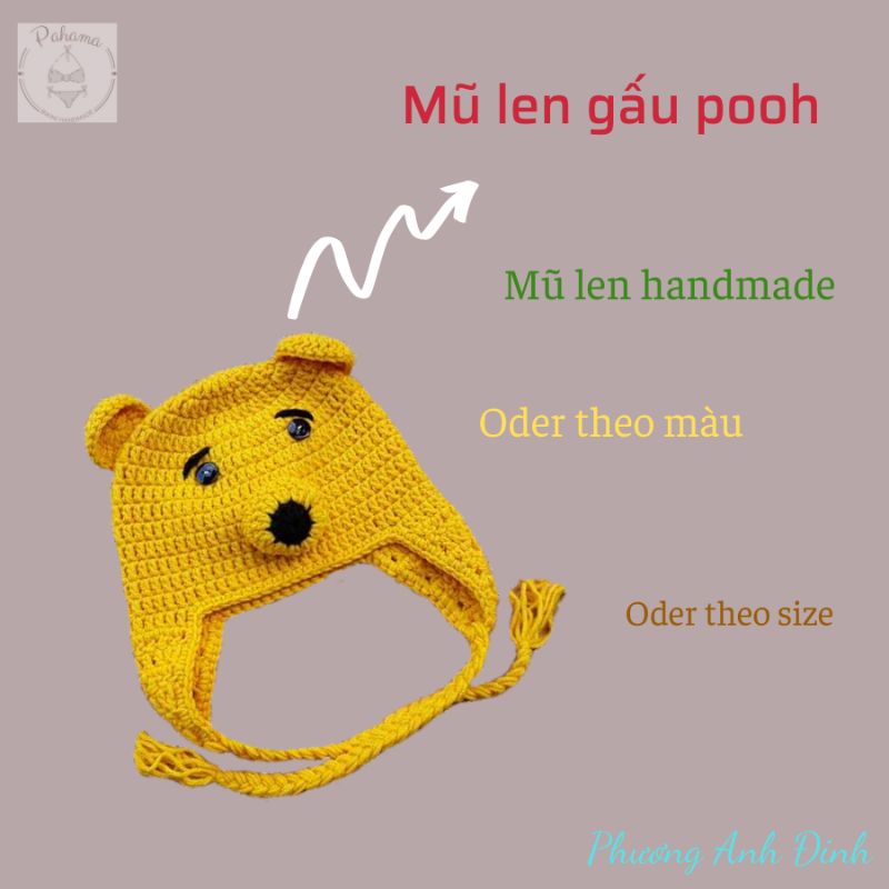 Mũ len hình thú cho bé - mũ len handmade - mũ len gấu pooh - nhận oder