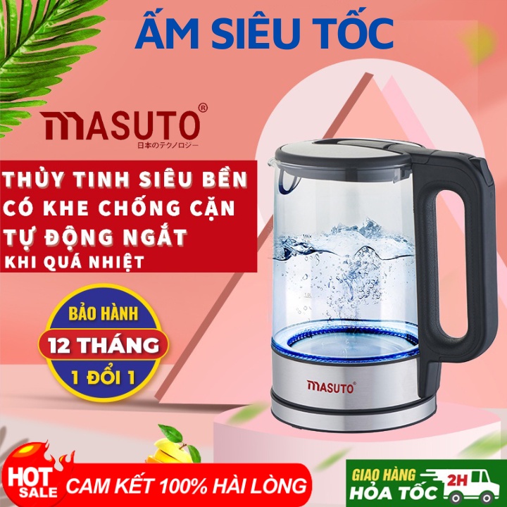 Ấm Siêu Tốc Thủy Tinh Cường Lực Cao Cấp Masuto MS-Citizen18 Dung Tích 1,8L Sôi Nhanh Sau 2 Phút Tự Ngắt Khi Quá Nhiệt