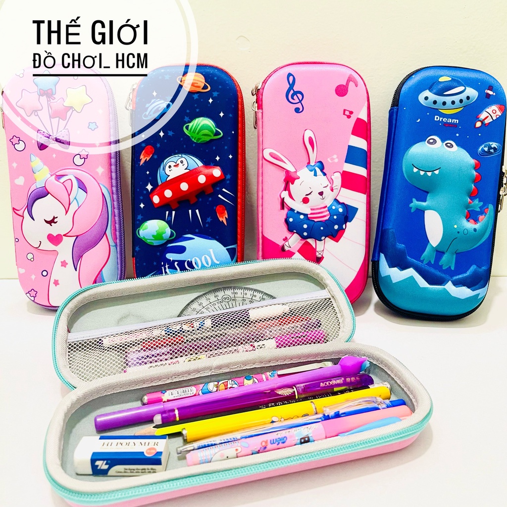 [HOT-CHẤT LƯỢNG] Bóp Viết, Hộp Bút 3D hình Nổi Cao Cấp Hình Siêu Nhân, Phi Thuyền, Thỏ Hồng, Pony, Chống Sốc Cho Bé