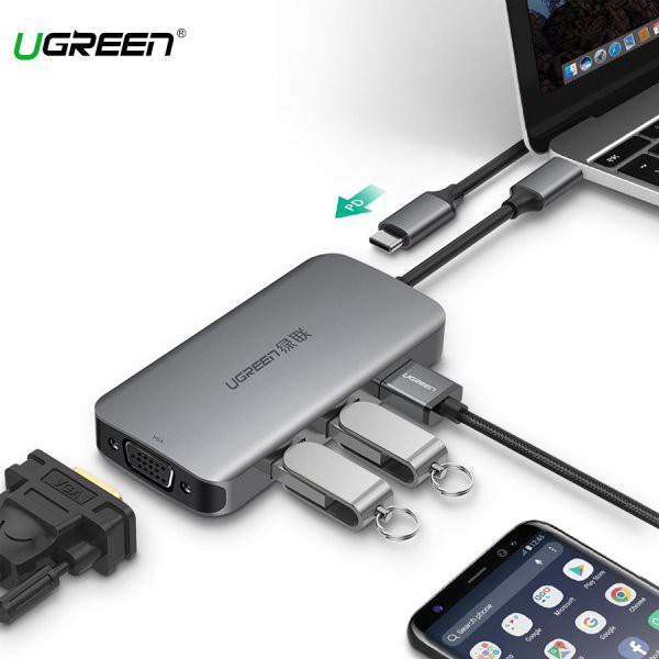 Cáp USB Type C to VGA, Hub USB 3.0 Ugreen 50210 chính hãng