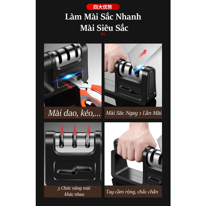 Dụng Cụ Mài Dao Kéo Siêu Sắc, Cây Mài Dao Cầm Tay 3 Rãnh, Bộ Dụng Cụ Nhà Bếp Cao Cấp (Đi Kèm Đồ Nạo Rau Củ)