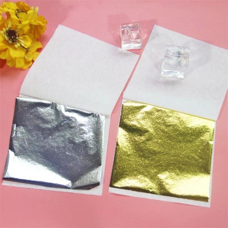 Set 100 Tấm Giấy Lá Vàng / Bạc Nhân Tạo Dùng Để Trang Trí Tường Diy