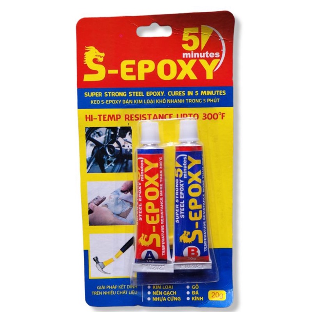 Keo dán Expoxy 2 thành phần S-Expoxy 20g , mau khô , chịu nhiệt cao
