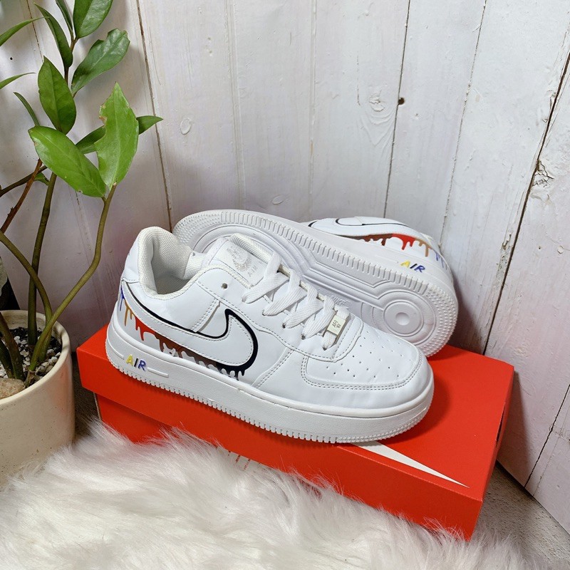 Giày thể thao trắng custom chảy màu nam nữ tặng box | BigBuy360 - bigbuy360.vn