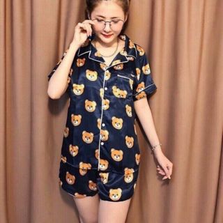 Bộ Pijama lụa satin THIẾT KẾ hình gấu siêu dễ thương