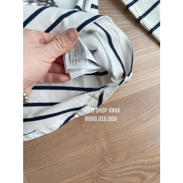 Áo kẻ HM kim sa lật thỏ bé gái dài tay size 3-10 tuổi