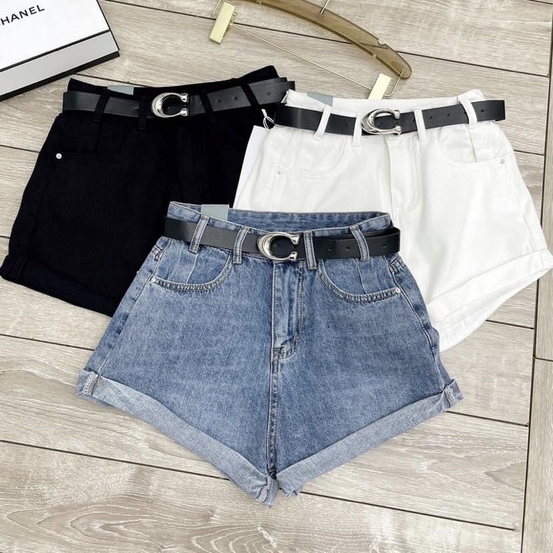 Quần short jean quần bò sooc đùi xắn gấu cạp cao lưng cao gập gấu cá tính