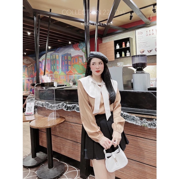 Áo sơ mi nơ dài tay may thắt nơ 2 màu