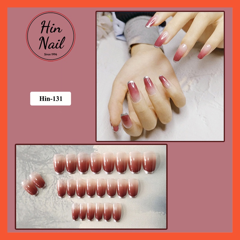 bộ 24 móng tay giả kèm keo đỏ hồng Hin Nail