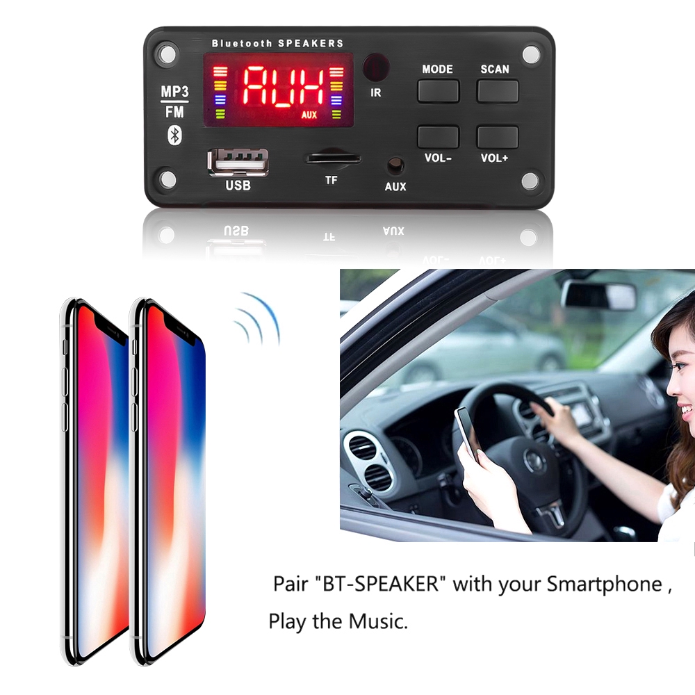 Bảng mạch âm thanh 12V Bluetooth 5.0 USB FM TF AUX không khuếch đại có màn hình lớn