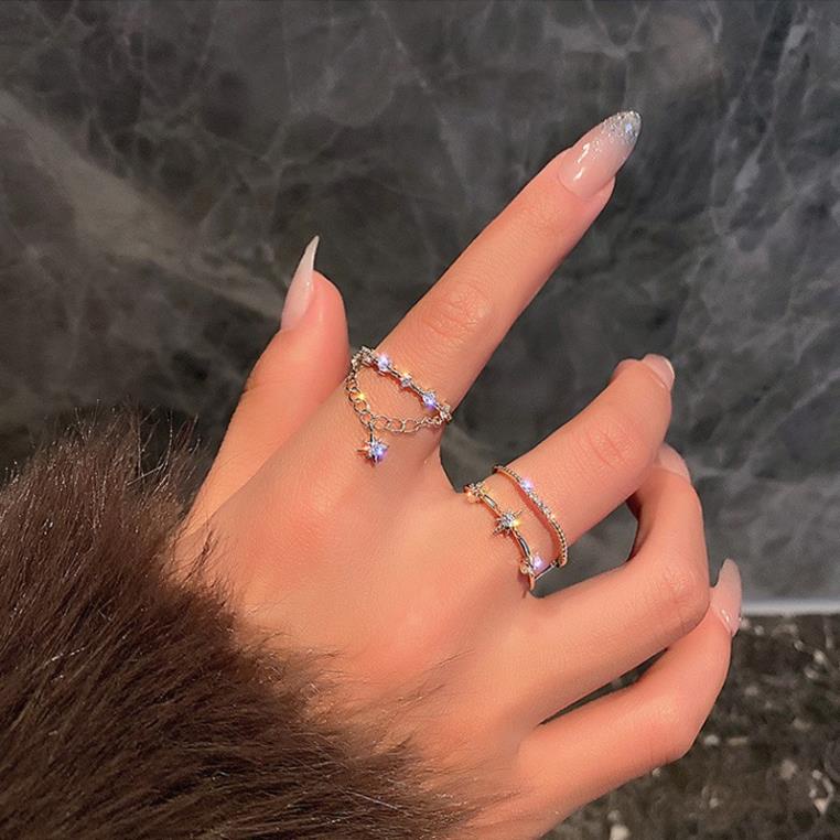 (060) Nhẫn Ngôi Sao  Kim Cương Lấp Lánh ✨ Đính Dây Sáng Tạo