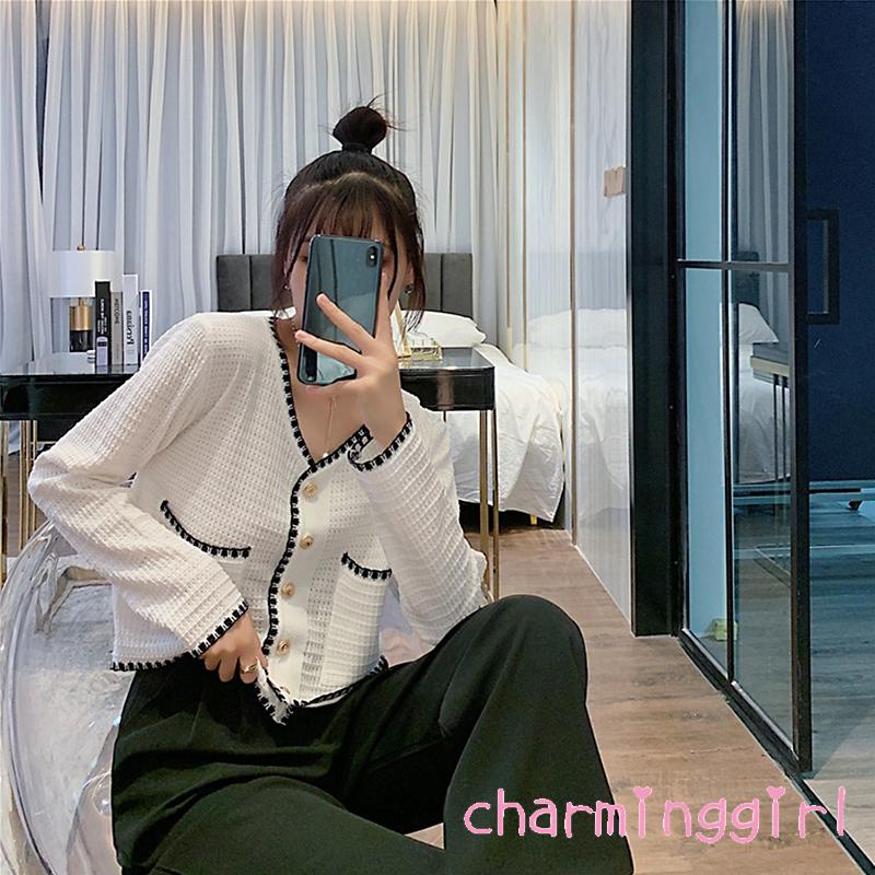 Áo cardigan dệt kim cổ chữ V tay dài dáng rộng cài nút phong cách cổ điển thời trang mùa thu cho nữ