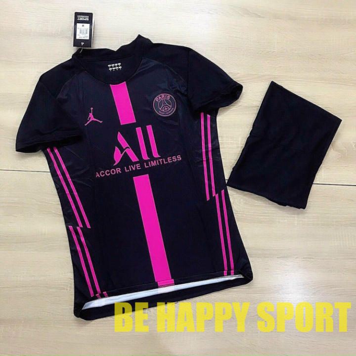 Đồ Đá Banh PARIS SAINT GERMAN Đen Kẻ Hồng Vải Thun Thái Đẹp Nhất - Đồ Đá Banh PP Bởi Be Happy Sport