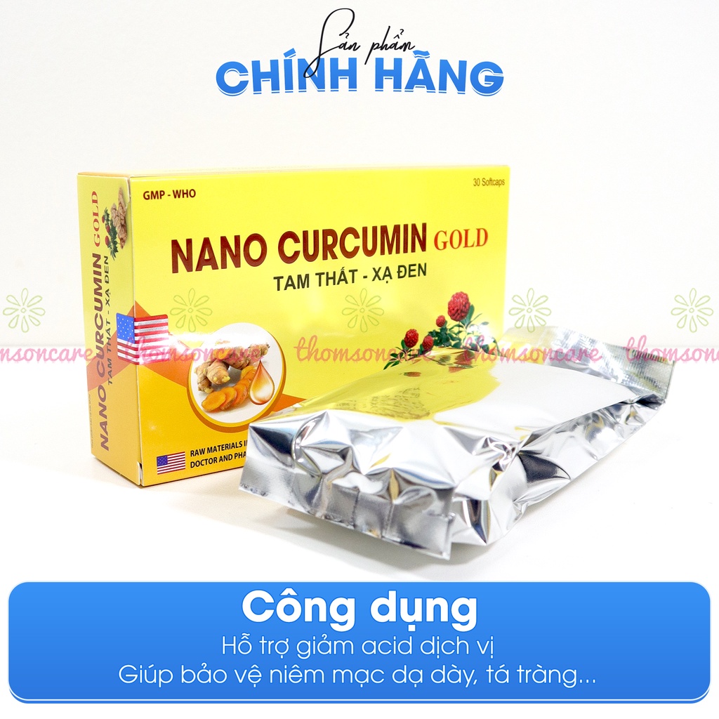 Nano Curcumin Gold - hỗ trợ ổn định dạ dày có thêm tam thất xạ đen và tinh chất nghệ Nano Hộp 30 viên