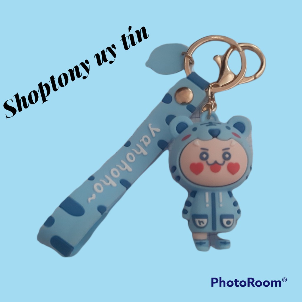 Móc khóa cute, móc khóa hình chú gấu đáng yêu có dây nhựa kèm theo dài 11,7cm phong cách hàn quốc làm từ nhựa pvc
