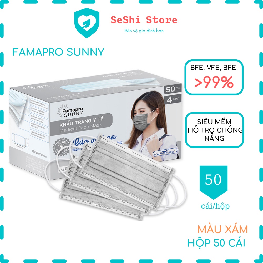 SeShi Store Khẩu trang y tế kháng khuẩn 4 lớp Famapro Sunny (50 cái/ hộp)