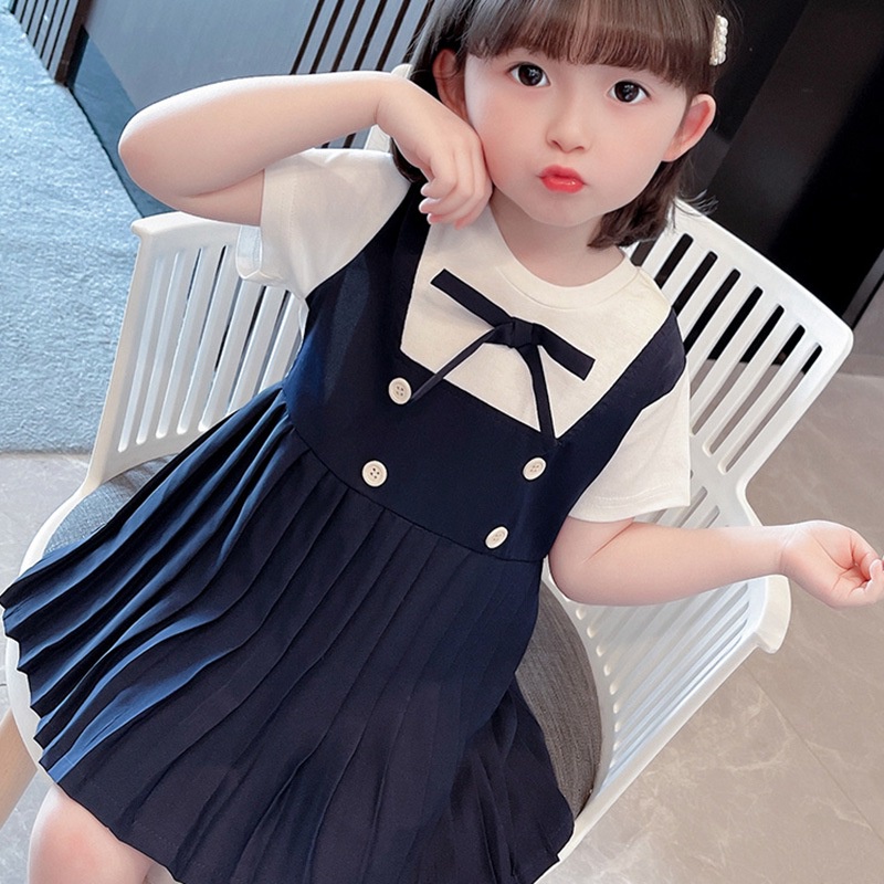 Trẻ em mùa hè Cô gái ăn mặc dễ thương kẻ sọc dưới ngắn tay Váy công chúa trẻ em