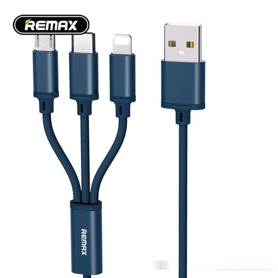 Cáp sạc 3 đầu lightning, Micro USB, Type C Remax rc-131th -Bảo hành 12 tháng