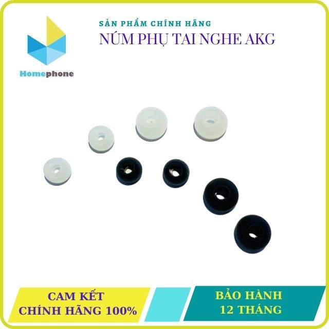2 Bộ Núm Phụ Tai Nghe AKG Chính Hãng, Chất Liệu Cao Su Non, An Toàn, Êm Ái, Không Gây Đau Tai. Đen, Trắng