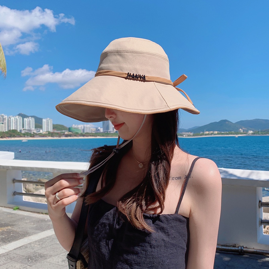 Mũ rộng vành đính nơ chống tia cực tím thời trang mùa hè phong cách Hàn Quốc cho nữ