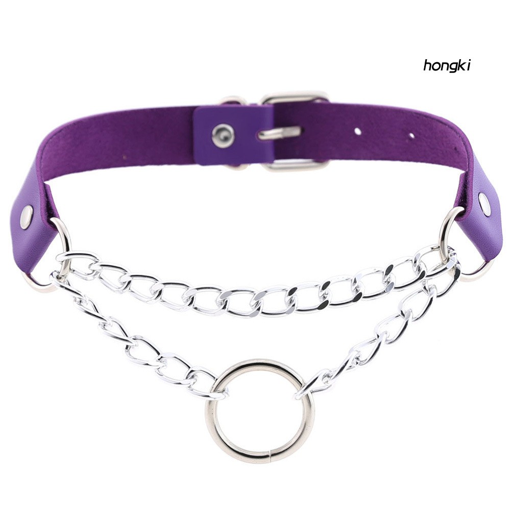 vòng cổ Choker Da Giả Mặt Tròn Thời Trang Cho Nam Nữ