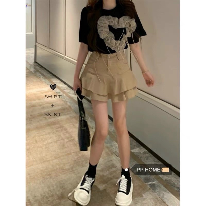 SET PULL ĐEN KẾT VOAN TIM + CHÂN VÁY NUDE BÈO TẦNG