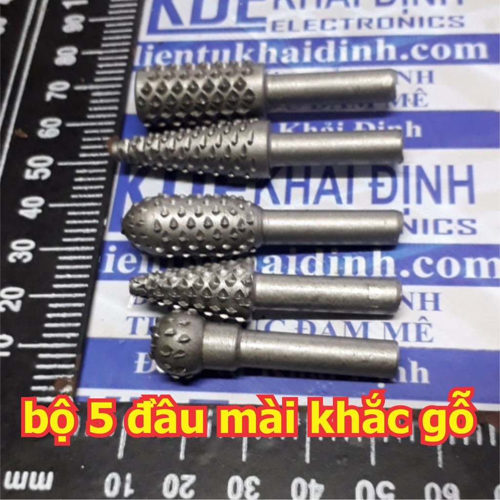 bộ dụng cụ 5 đầu mài khắc chế tác gỗ, đầu gắn vào máy khoan kde5358