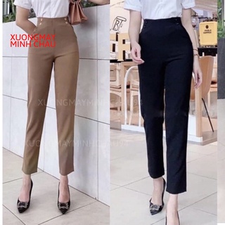 Quần tây baggy nữ lưng cao công sở, quần vải nữ cạp liền khóa sườn phối 4 cúc