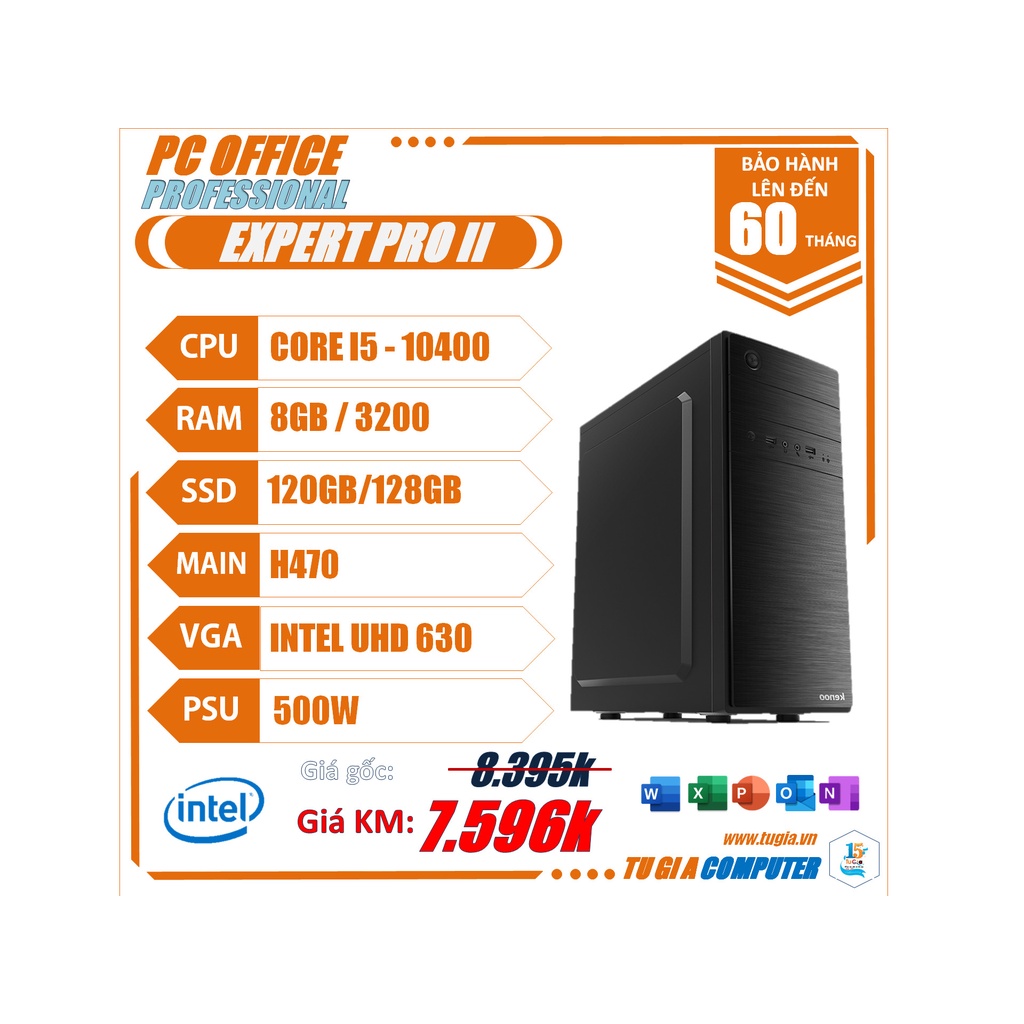 PC OFFICE Expert PRO Bộ máy tính học online, bán hàng, dùng cho văn phòng, Ram 4Gb, có ổ SSD nhiều cấu hình