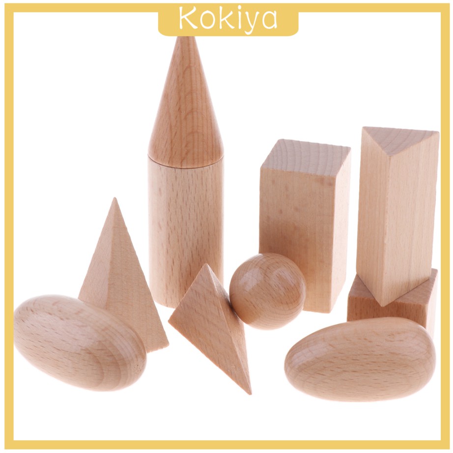 Bộ 10 khối gỗ hình học 3d màu trơn cho bé mẫu giáo