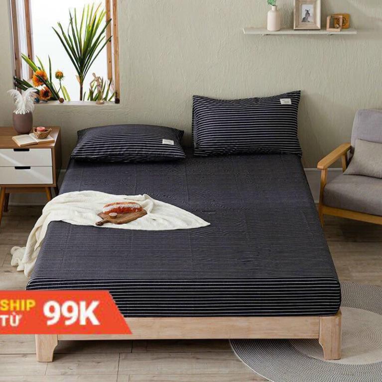 [ Quà Tặng] Bộ ga giường và vỏ gối cotton tc EmmiBedding, Ga gối sọc caro đủ size nệm 1m2, 1m4, 1m6, 1m8, 2m cực đẹp ..