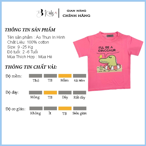 Áo Thun Ngắn Tay Cho Bé BB Kids In Hình cá sấu xanh Chất Liệu Cotton 100% Co Giãn 4 Chiều