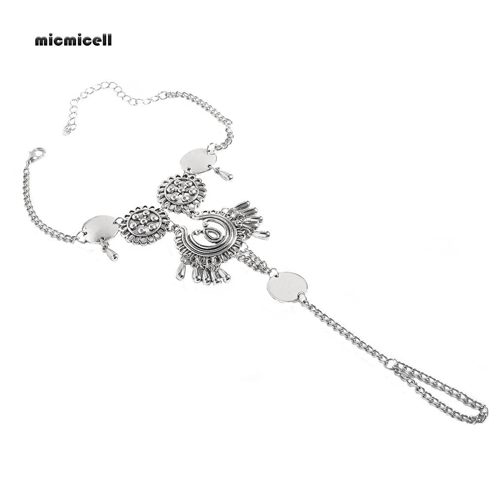 Vòng chân hợp kim phối nhẫn bạc mặt hoa rỗng thời trang cổ điển cho nữ | BigBuy360 - bigbuy360.vn