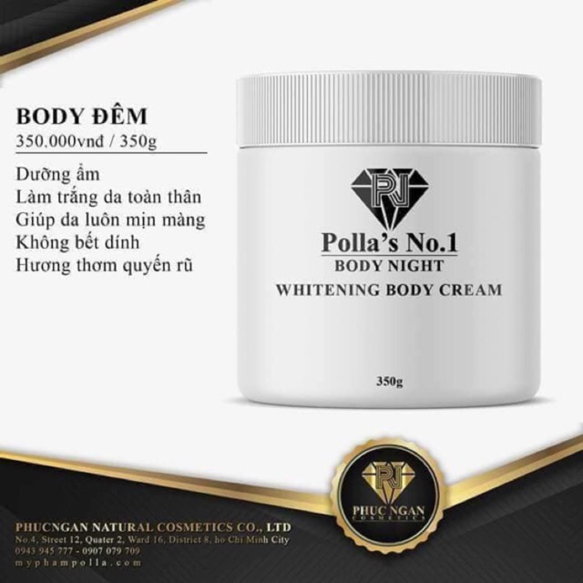 Kem dưỡng trắng da toàn thân ban đêm POLLA'S NO.1