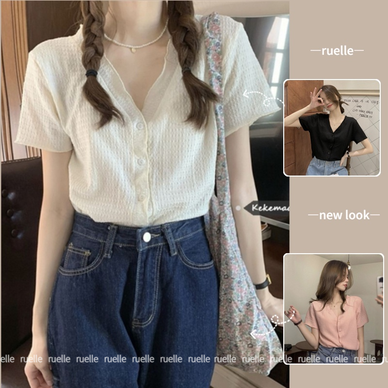 Áo Sơ Mi Ngắn Tay Cổ Chữ V Thời Trang Mùa Hè Hàn Quốc Dành Cho Nữ