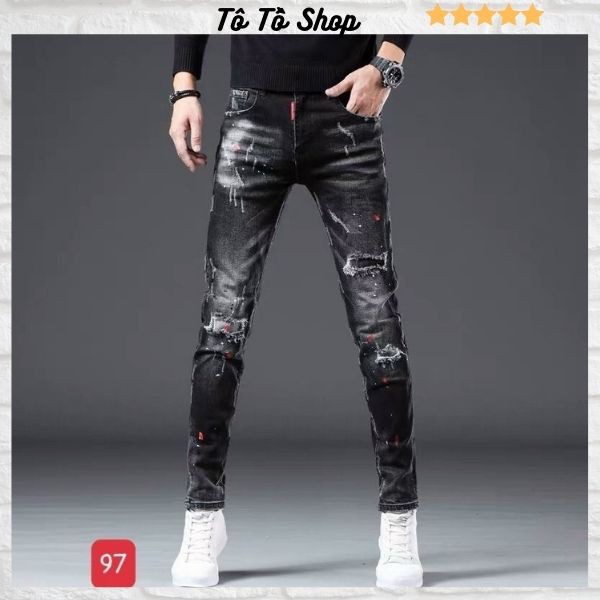 Quần Jean Nam chất Bò cao cấp ❤️FREESHIP❤️ Jean Nam rách phối vẩy sơn siêu Hot thời trang cá tính Tô Tồ Shop - QJNM97