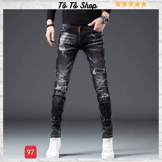  Quần Jean Nam chất Bò cao cấp ❤️FREESHIP❤️ Jean Nam rách phối vẩy sơn siêu Hot thời trang cá tính Tô Tồ Shop - QJNM97 