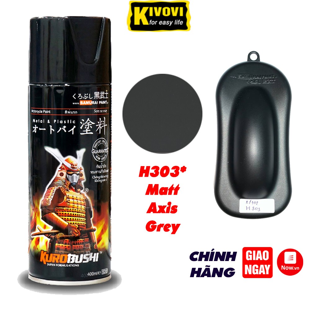 Bình Sơn Samurai H303* Màu Xám Mờ (Đen Nhám Ánh Kim) 400ml - Bình Sơn Xịt Xe Máy Samurai Cao Cấp - Kivovi