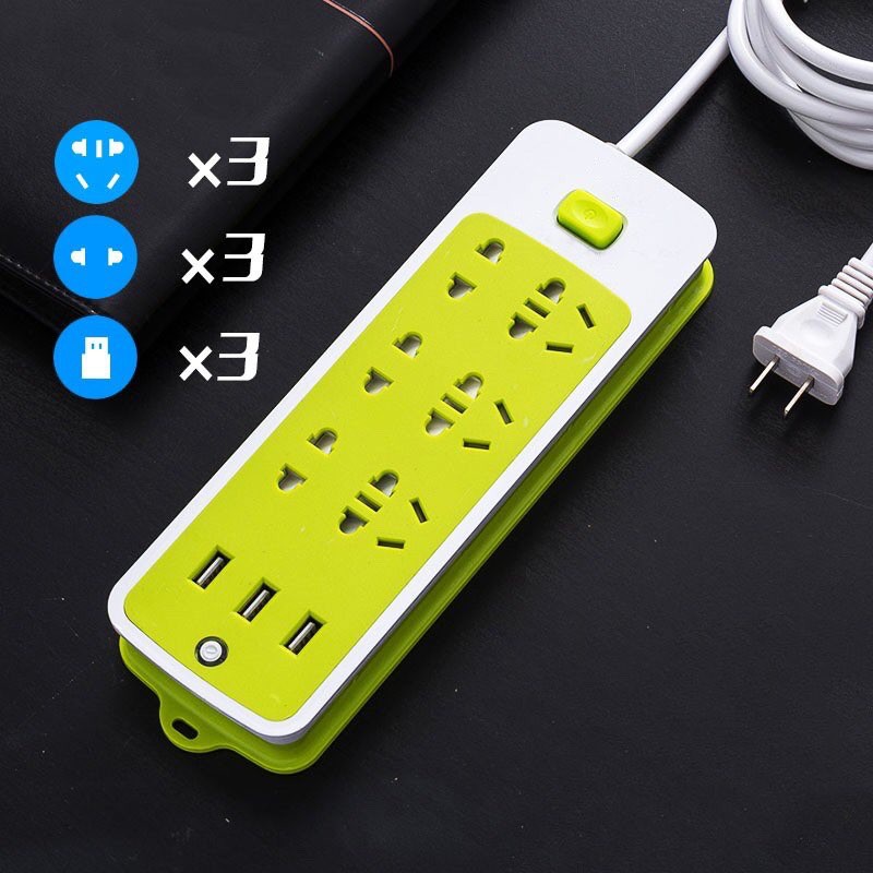 Ổ CẮM ĐIỆN XANH LÁ ĐA NĂNG 9 CỔNG CHỐNG GIẬT TÍCH HỢP 3 CỔNG USB TIỆN LỢI