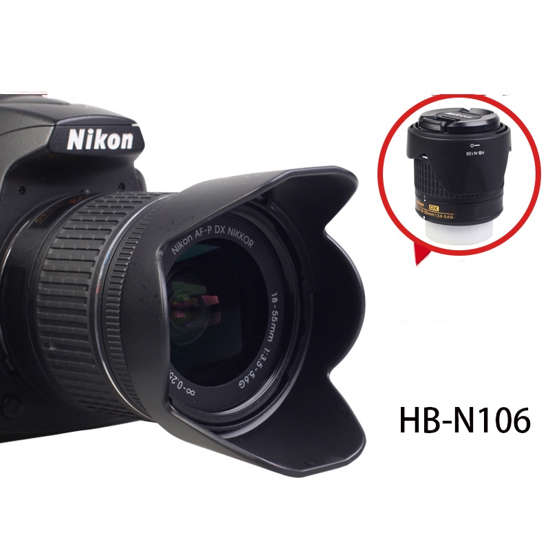 Loa Che Nắng bizoe hb-n106 Cho Ống Kính nikon af-p 18-55mm d3000 d3100 d3200 d3300 d3400 d5300 d5400 d5600 55mm.