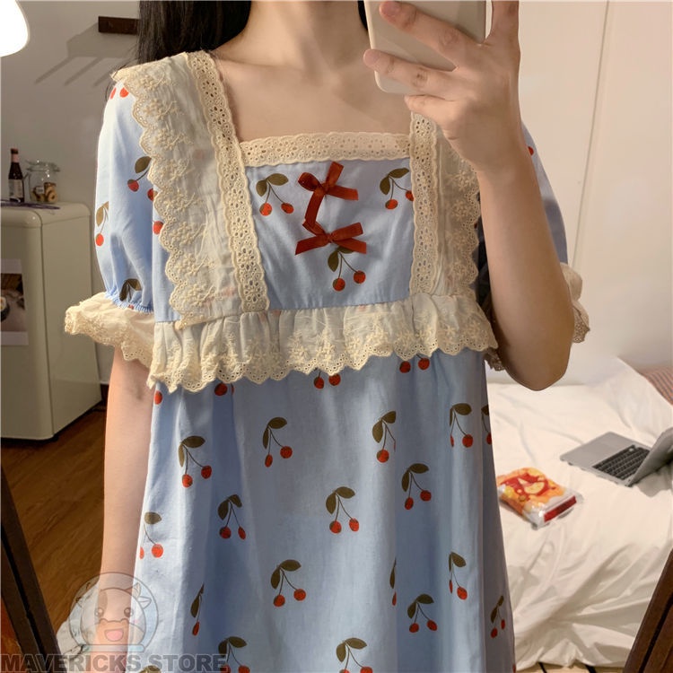Đồ ngủ Tay Ngắn Kiểu Công Chúa Dễ Thương Thời Trang Mùa Hè Cho Nữ