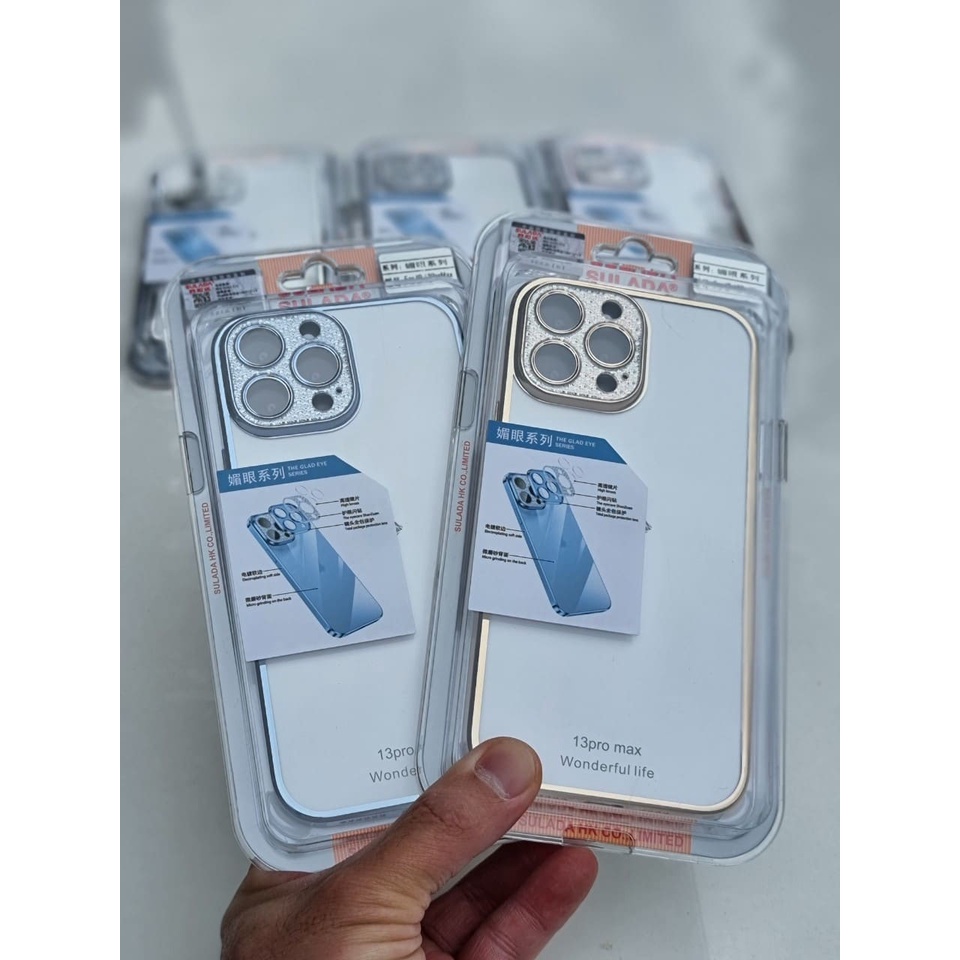 Ốp lưng Sulada Lưng nhám viền màu Cụm cam đính đá Siêu đẹp Iphone 13, 13 Pro, 13 Pro max, 12 Pro max