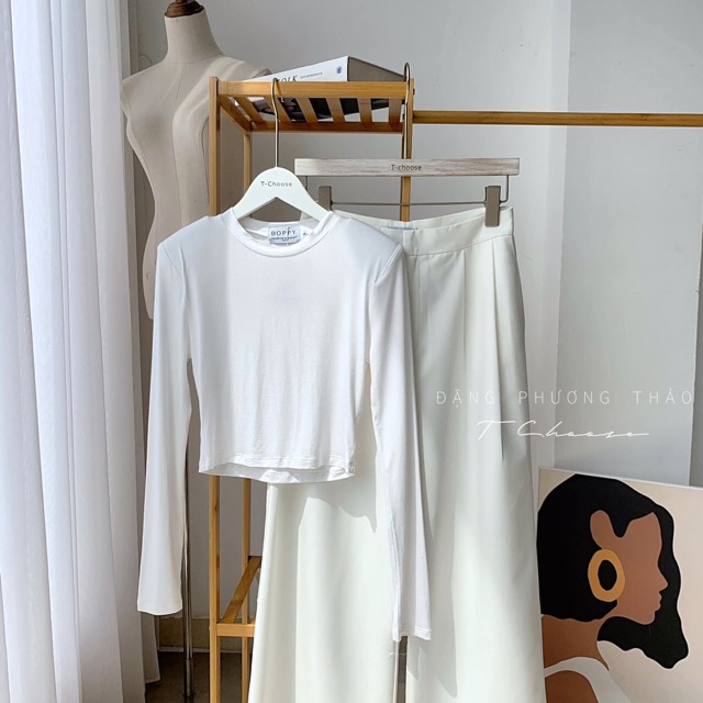 Set bộ thun áo croptop tay dài kèm quần culotes sang chảnh